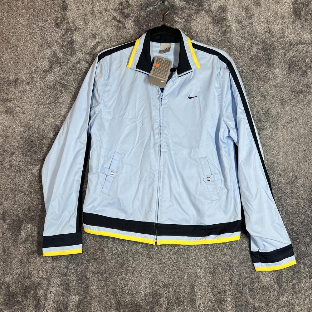 Nike Sweatshirt Womens Large Blue Full Zip Taffeta Colorblock Lightweight Active